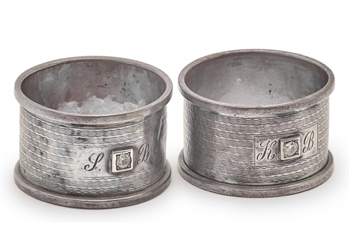 נדיר - זוג חבקי מפיות אנגלים עתיקים עשויים כסף סטרלינג' (925) משובצים יהלומים