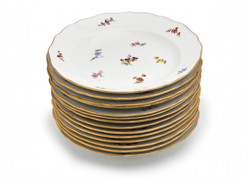 14 צלחות מנה עיקרית פורצלן גרמניות איכותית ועתיקות מתוצרת 'מייסן' (Meissen)