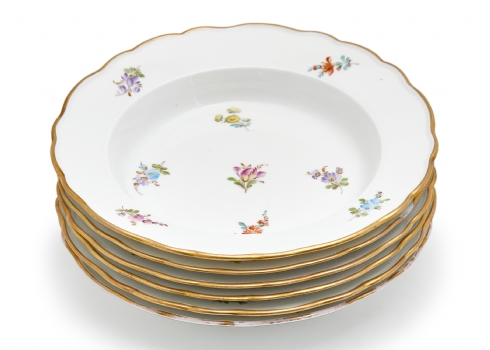 שש צלחות פורצלן גרמניות איכותית ועתיקות למרק מתוצרת 'מייסן' (Meissen)