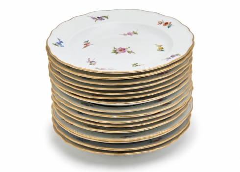 16 צלחות פורצלן גרמניות איכותית ועתיקות למנה ראשונה מתוצרת 'מייסן' (Meissen)