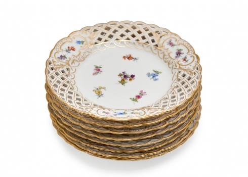 שמונה צלחות פורצלן גרמניות איכותית ועתיקות למנה ראשונה מתוצרת 'מייסן' (Meissen)