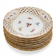 שמונה צלחות פורצלן גרמניות איכותית ועתיקות למנה ראשונה מתוצרת 'מייסן' (Meissen)