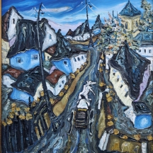 מיכאל משה שטיינברג (1933-2010) - 'עגלון בעיירה היהודית', שמן על בד