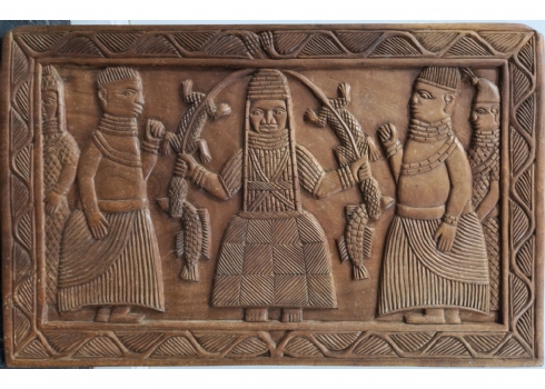 תבליט קיר אפריקאי, עשוי עץ מגולף בעבודת יד 1970 בקירוב