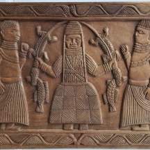 תבליט קיר אפריקאי, עשוי עץ מגולף בעבודת יד 1970 בקירוב