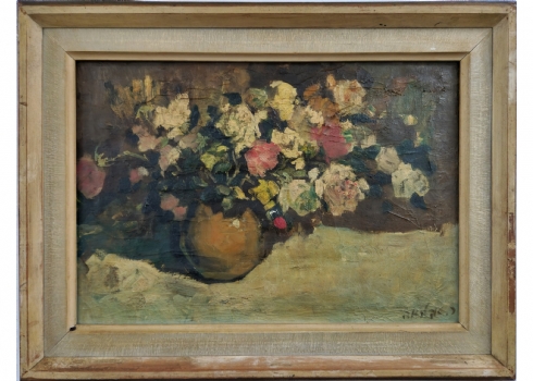 אד אדלר (Ed Adler) - 'כד פרחים', שמן על בד, חתום