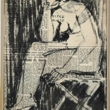 'אישה יושבת' פחם על עיתון חתום: רובינשטין