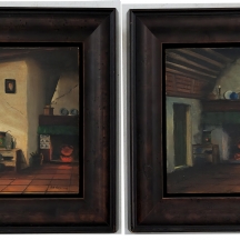 זוג ציורים אירופאים עתיקים, שמן על לוח, רק אחד חתום de koning