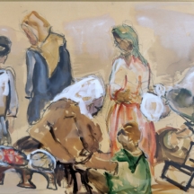 ציור אקוורל וגואש על נייר לא חתום, מיוחס לשמואל טפלר