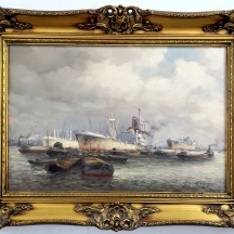 סיאם שפר (צייר הולנדי Siem Schaeffer, 1924-2005) - 'ספינות בים', שמן על בד, חתום