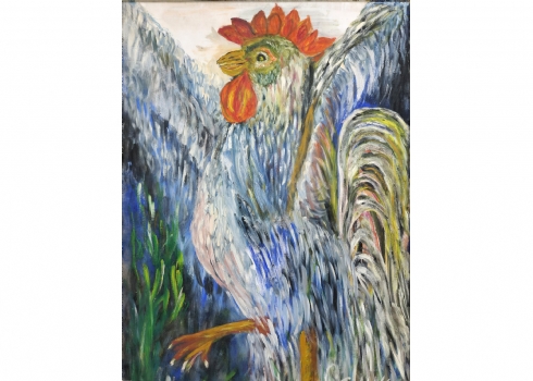 'תרנגול, שמן על בד', חתום ומתוארך