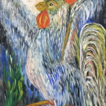 'תרנגול, שמן על בד', חתום ומתוארך