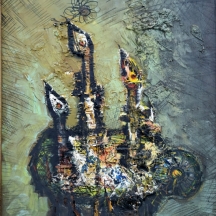 מאיר קובץ - 'קן ציפורים' שמן על בד, חתום ומתוארך 1974