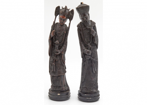 זוג פסלים סיניים בסגנון עתיק עשויים חומר יצוק