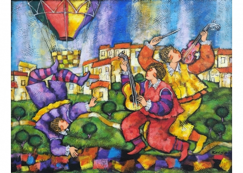 מיכאל קצ'אן (Michael Kachan) - 'נגנים', שמן על בד, חתום (ציור גדול)