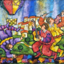 מיכאל קצ'אן (Michael Kachan) - 'נגנים', שמן על בד, חתום (ציור גדול)