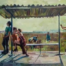 יצחק ג'קובס - 'תחנה', שמן על בד, חתום,