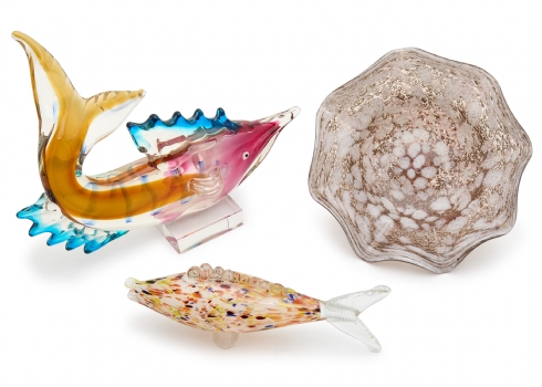 3 כלי זכוכית מורנו עשויים בעבודת ניפוח ידנית