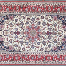 שטיח פרסי בעבודת-יד  דגם איספהאן בצבעי שמנת-אדום