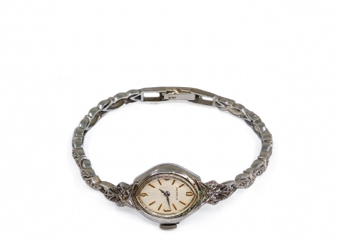 שעון BENRUS אר דקו עם רצועת זהב 14K משובץ זירקונים, חתום