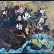 אד אדלר - 'זר פרחים', שמן על בד, חתום