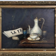 'טבע דומם עם גפרורים ועיתון' - ציור אירופאי עתיק