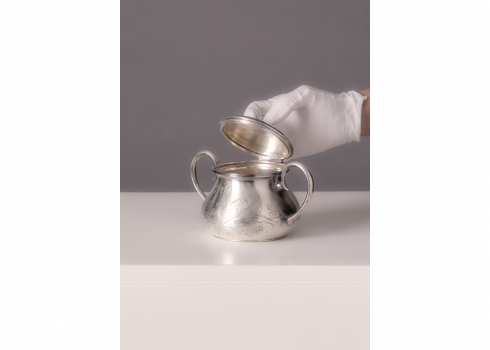 כלי כסף רוסי עתיק לסוכר מתקופת סגנון האר נובו מתוצרת הצורף איבן סלטיקוב