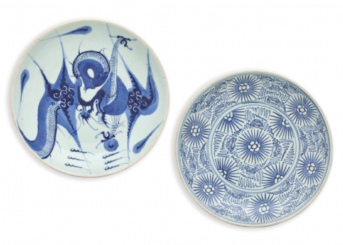 לאספנים - זוג קערות חרס סיניות עתיקות שנמשו מהים ממטען דיאנה המפורסם בשנת 1817