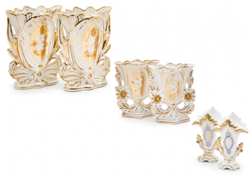 שלושה זוגות אגרטלי פורצלן צרפתים עתיקים מתוצרת: Old Paris