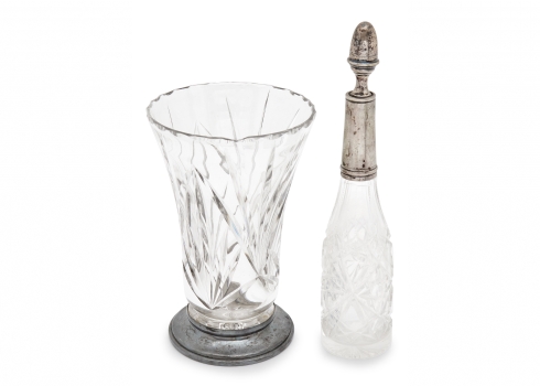 שני חפצי נוי עתיקים מקריסטל משולבים כסף '800' ומתכת מצופה כסף