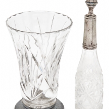 שני חפצי נוי עתיקים מקריסטל משולבים כסף '800' ומתכת מצופה כסף