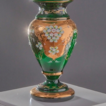 אגרטל זכוכית מורנו איטלקי גדול, עשוי זכוכית אמרלד קישוטי אמייל בולט וזהב