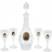 דקנטר קריסטל ושש כוסות בעלי עיטורי כסף סטרלינג