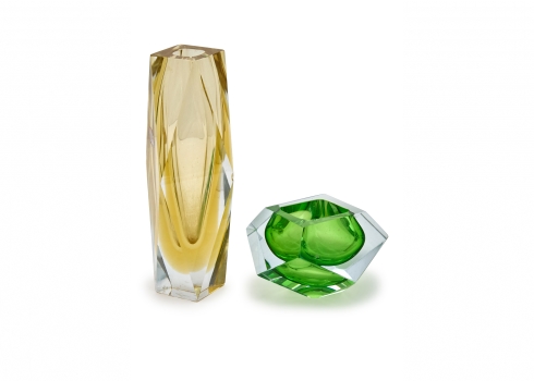 זוג אגרטלים דקורטיביים עשויים זכוכית מורנו איטליה