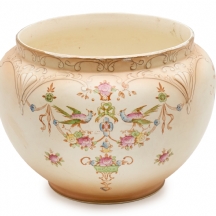 עציץ פורצלן (Jardiniere) אנגלי עתיק, מהמאה ה-19 (ויקטוריאני), מתוצרת Crown Devon