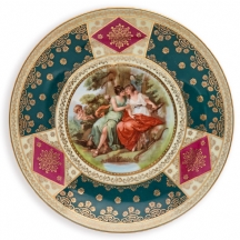 צלחת פורצלן צ'כית עתיקה מעוטרת בהדפס בסגנון אנג'ליקה קאופמן (Angelica Kauffman)