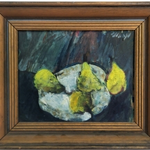 אריה וכנהאוזר (Arie Wachenhauser)  'ארבעה אגסים צהובים'  שמן על לוח, חתום