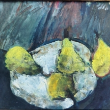 אריה וכנהאוזר (Arie Wachenhauser)  'ארבעה אגסים צהובים'  שמן על לוח, חתום