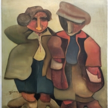 אורה זינגר - 'יענקל וזיגלר שיכורים' - שמן על בד חתום