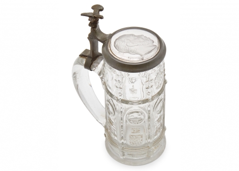 כוס שיכר (בירה) עתיקה עשויה זכוכית ופיוטר