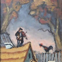 שמואל גולדשטיין - ''כנר על הגג' - ציור שמן על לוח חתום