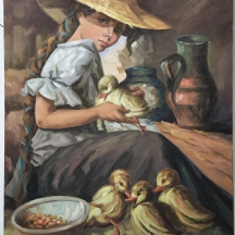 יעקוב ווסובר (Jacob Vassover) - 'נערה אוחזת ברווז', שמן על בד, חתום