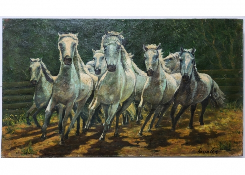 יעקוב ווסובר (Jacob Vassover) - 'סוסים דוהרים', שמן על בד, חתום