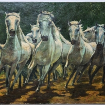 יעקוב ווסובר (Jacob Vassover) - 'סוסים דוהרים', שמן על בד, חתום