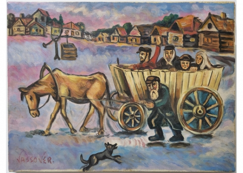 יעקוב ווסובר (Jacob Vassover) - 'מטיילים בכרכרה', שמן על בד, חתום