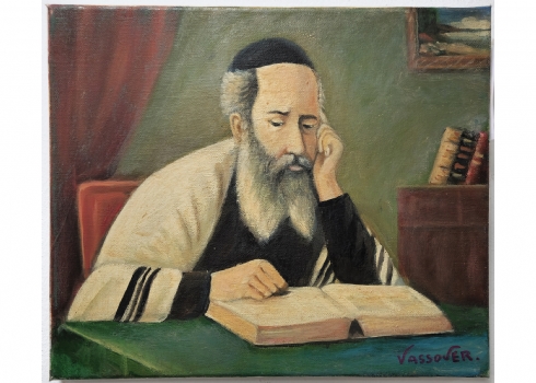 יעקוב ווסובר (Jacob Vassover) - 'רב לומד  תורה', שמן על בד, חתום