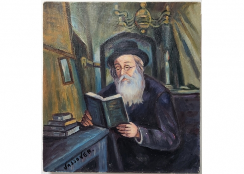 יעקוב ווסובר (Jacob Vassover) - 'רב מתפלל' שמן על בד, חתום