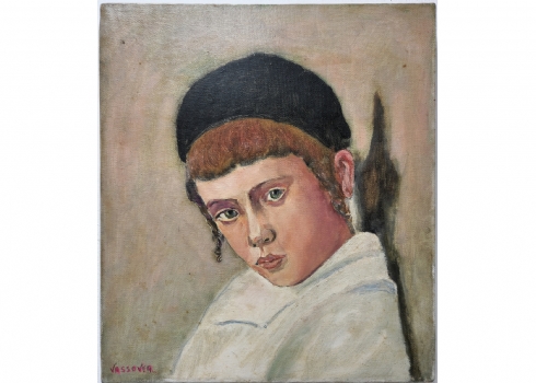 יעקוב ווסובר (Jacob Vassover) - 'ילד דתי עם פאות', שמן על בד, חתום