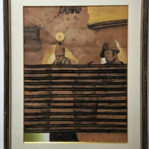 עודד פיינגרש (Oded Feingersh) - 'אדמירל ושבוי', טכניקה מעורבת על נייר, חתום