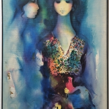 יהודה ורדי (Yehuda Vardi) - 'שתי נשים כחולות', שמן על בד, חתום